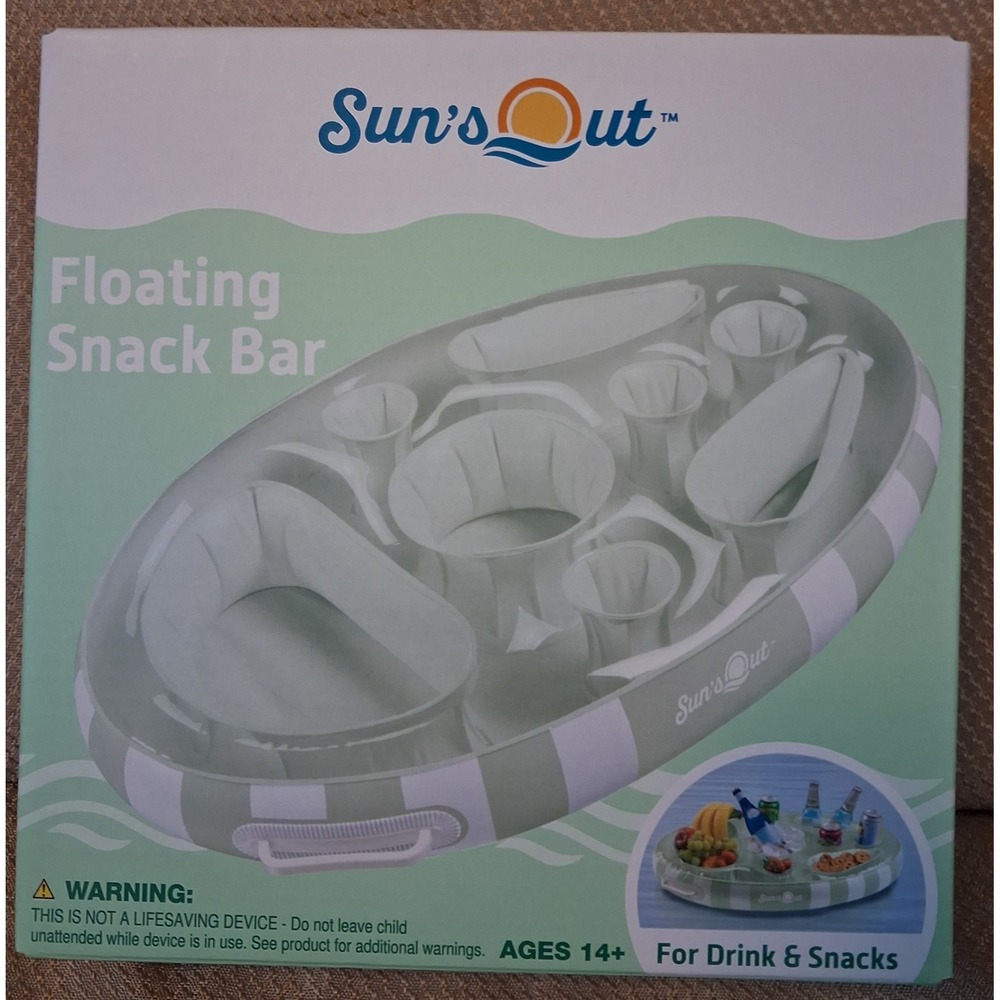 Suns Out Floating Snack Bar Inflatable Pool Tray Cabana Stripe SN-PL307-380W